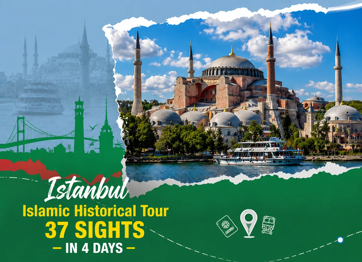 Hagia Sophia and Bosphorus on the Istanbul Islamic Historical Tour covering 37 attractions